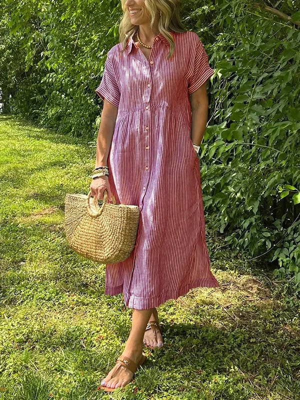 Florence Striped Button-Up Shirt Dress
