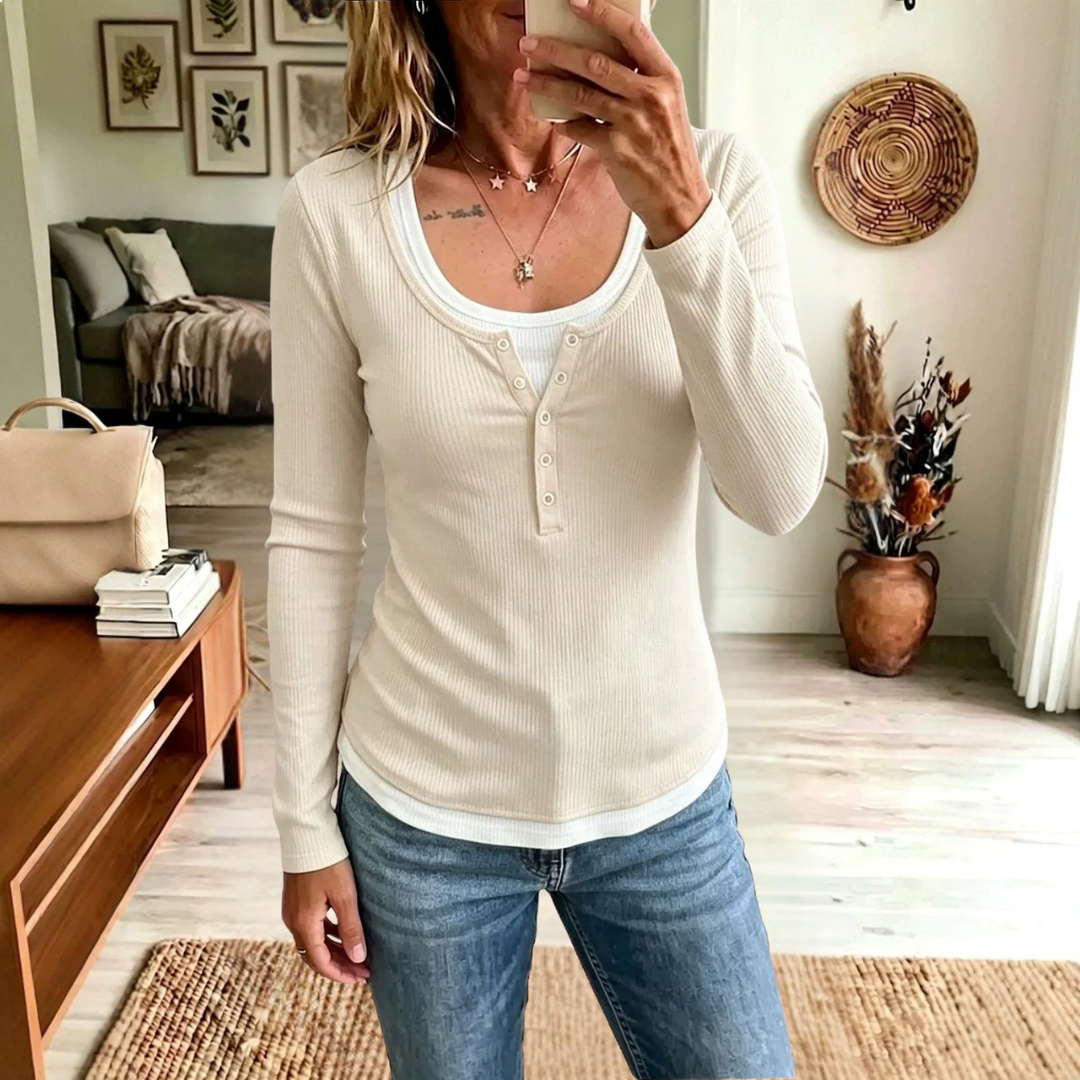 Brynn Half Button Ribbed Top