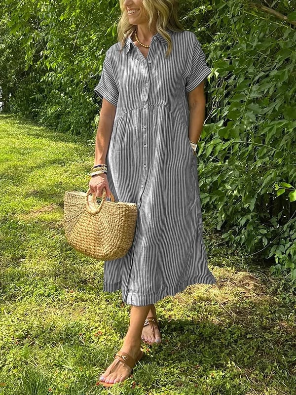 Florence Striped Button-Up Shirt Dress