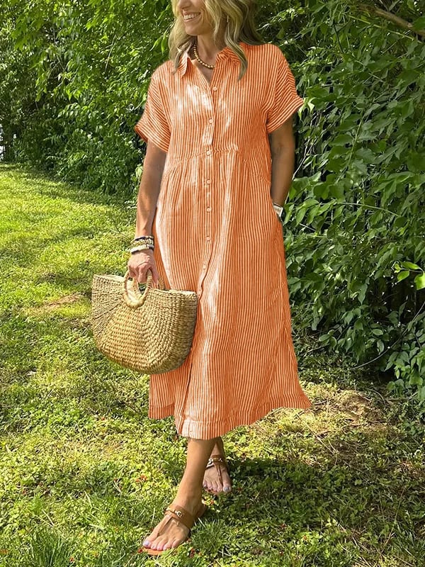 Florence Striped Button-Up Shirt Dress