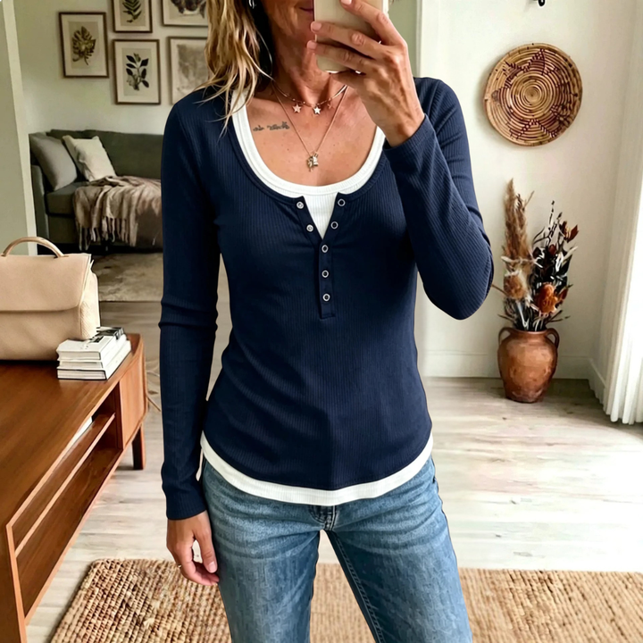 Brynn Half Button Ribbed Top