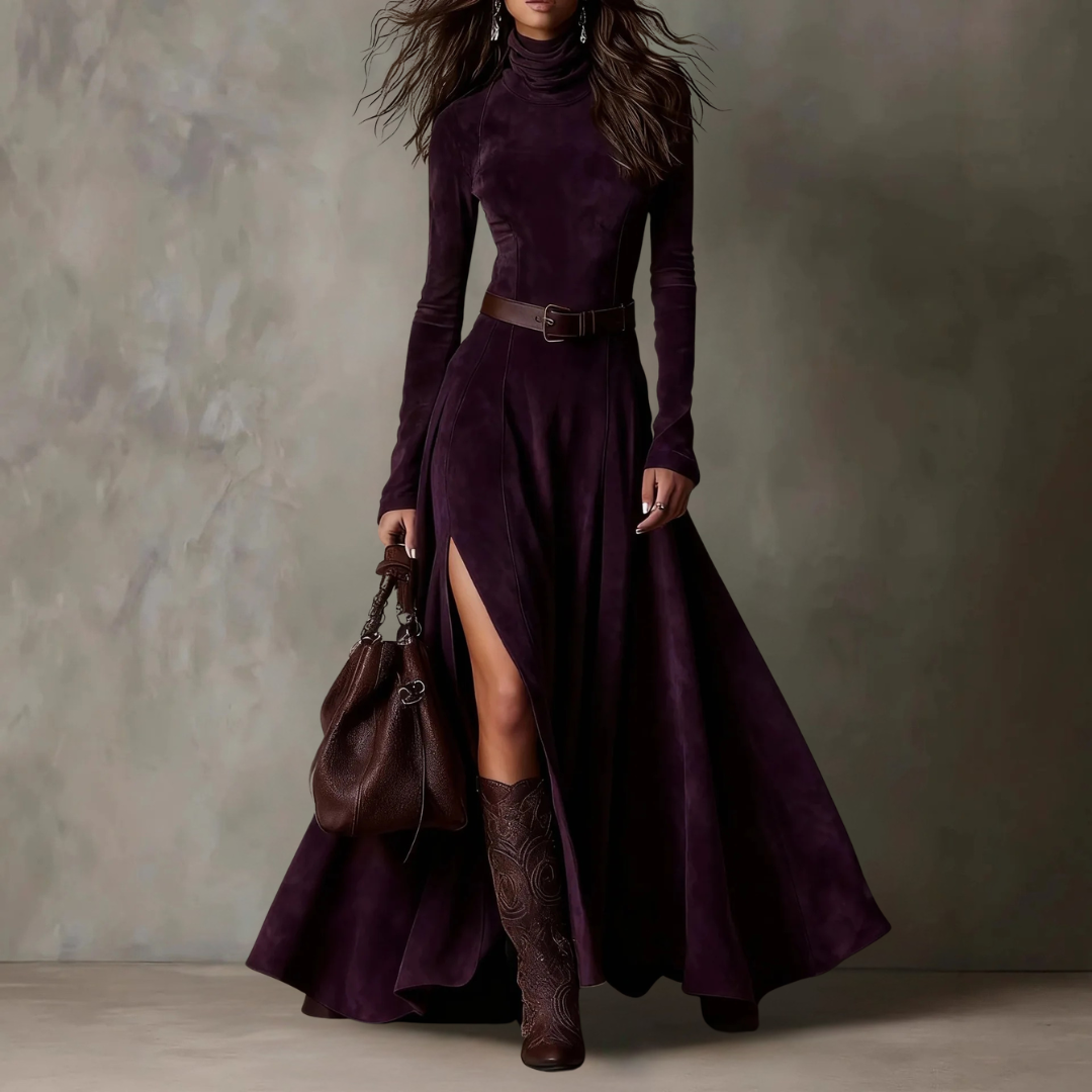Helena Turtleneck Slit Maxi Dress
