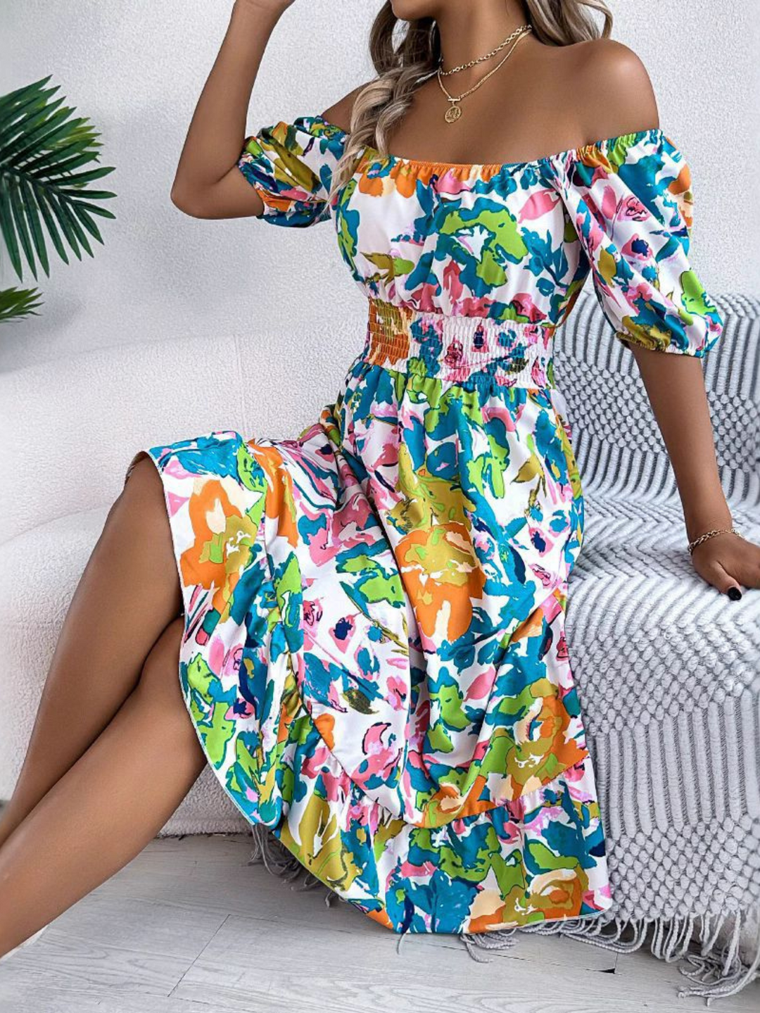 Amira Boho Off Shoulder Midi Dress