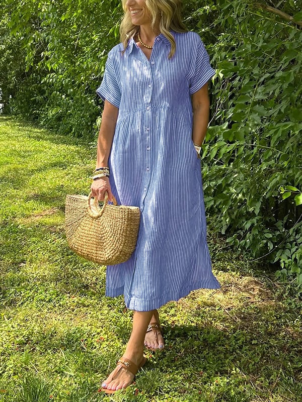 Florence Striped Button-Up Shirt Dress