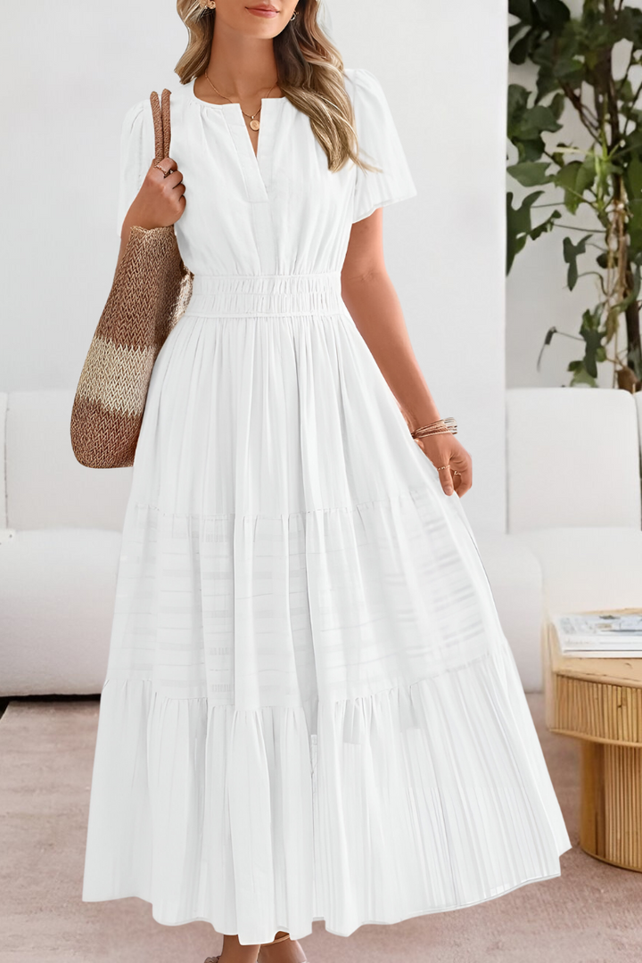 Marina Boho Short Sleeve Smocked Midi Dress
