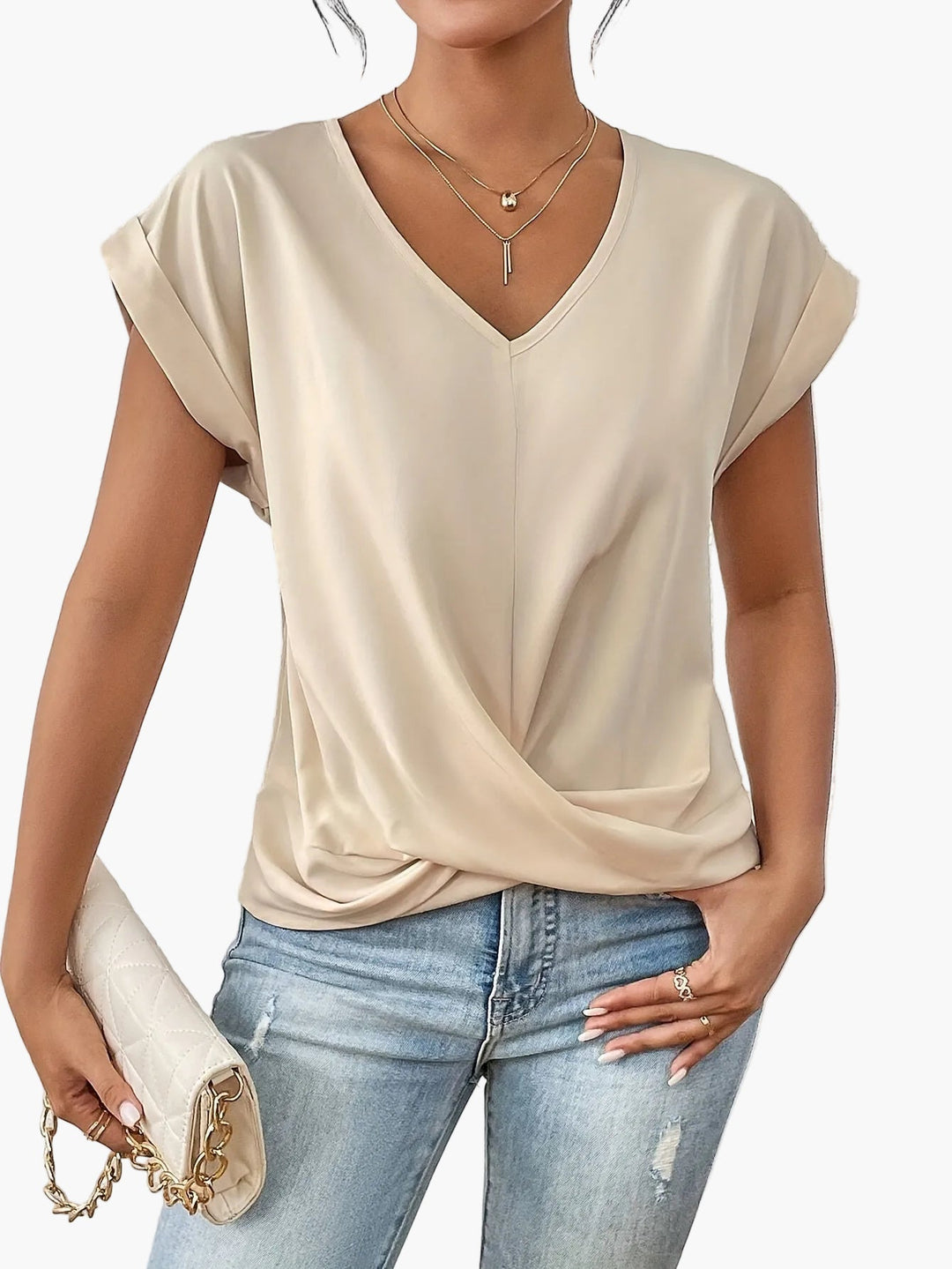 Maya V Neck Pleat Detail Top