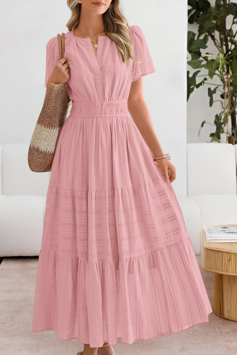 Marina Boho Short Sleeve Smocked Midi Dress