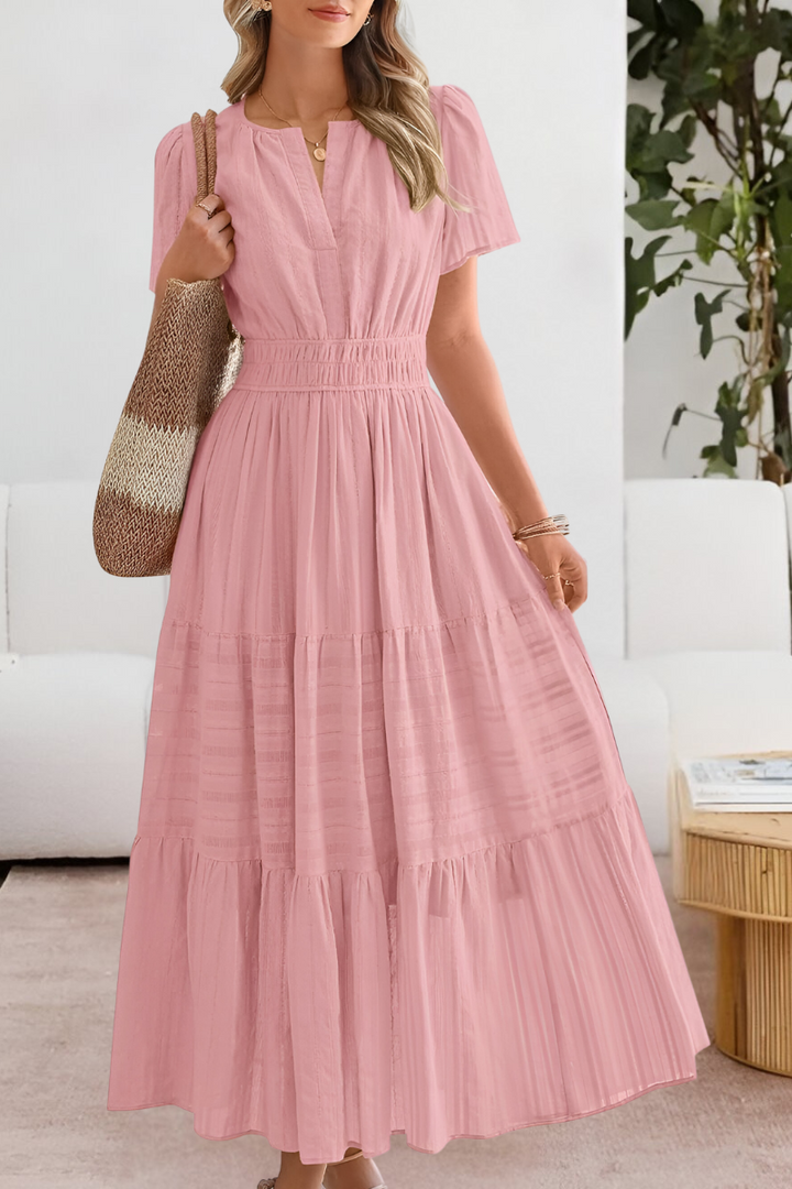 Marina Boho Short Sleeve Smocked Midi Dress