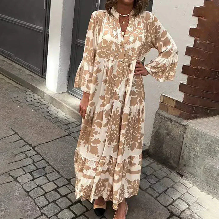 Avira Boho Printed Long Sleeve Midi Dress