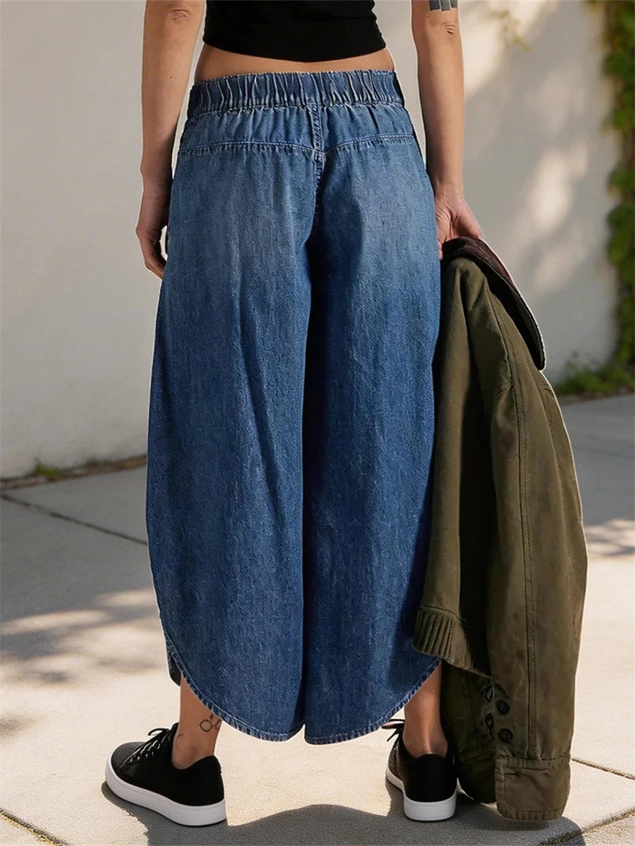 Irene Wide Leg Denim Capri Pant