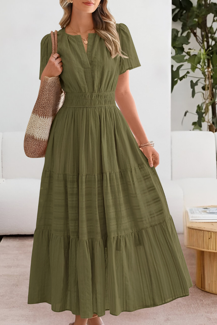 Marina Boho Short Sleeve Smocked Midi Dress