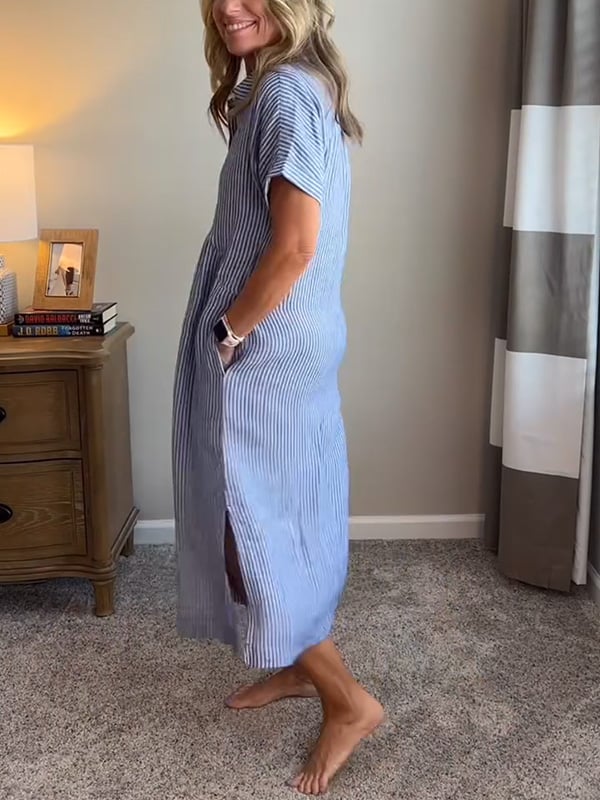 Florence Striped Button-Up Shirt Dress