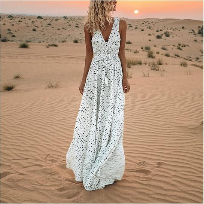 Sabria Boho Sleeveless V Neck Maxi Dress