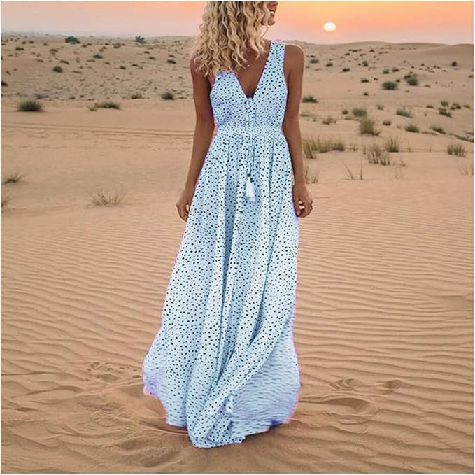 Sabria Boho Sleeveless V Neck Maxi Dress