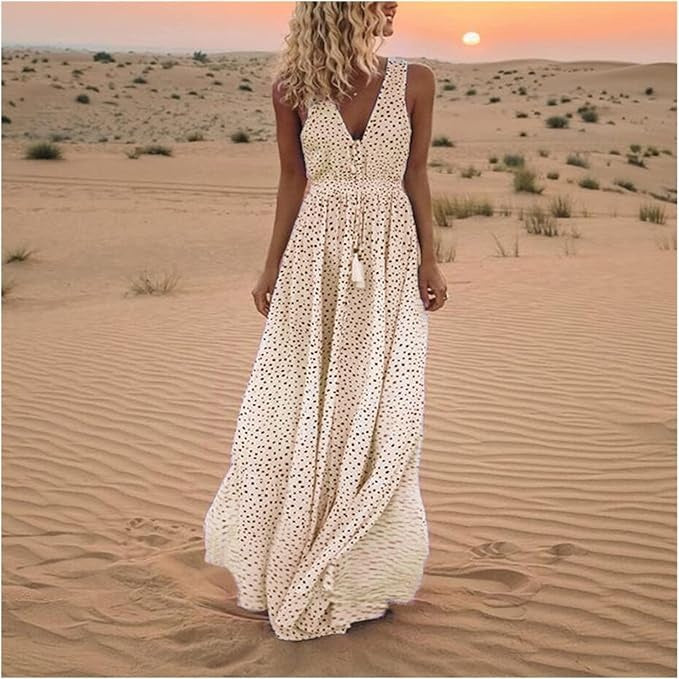 Sabria Boho Sleeveless V Neck Maxi Dress