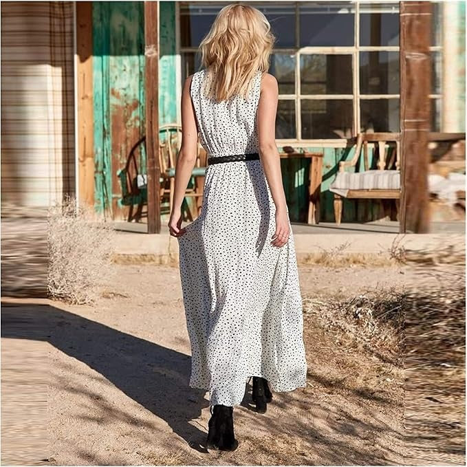 Sabria Boho Sleeveless V Neck Maxi Dress