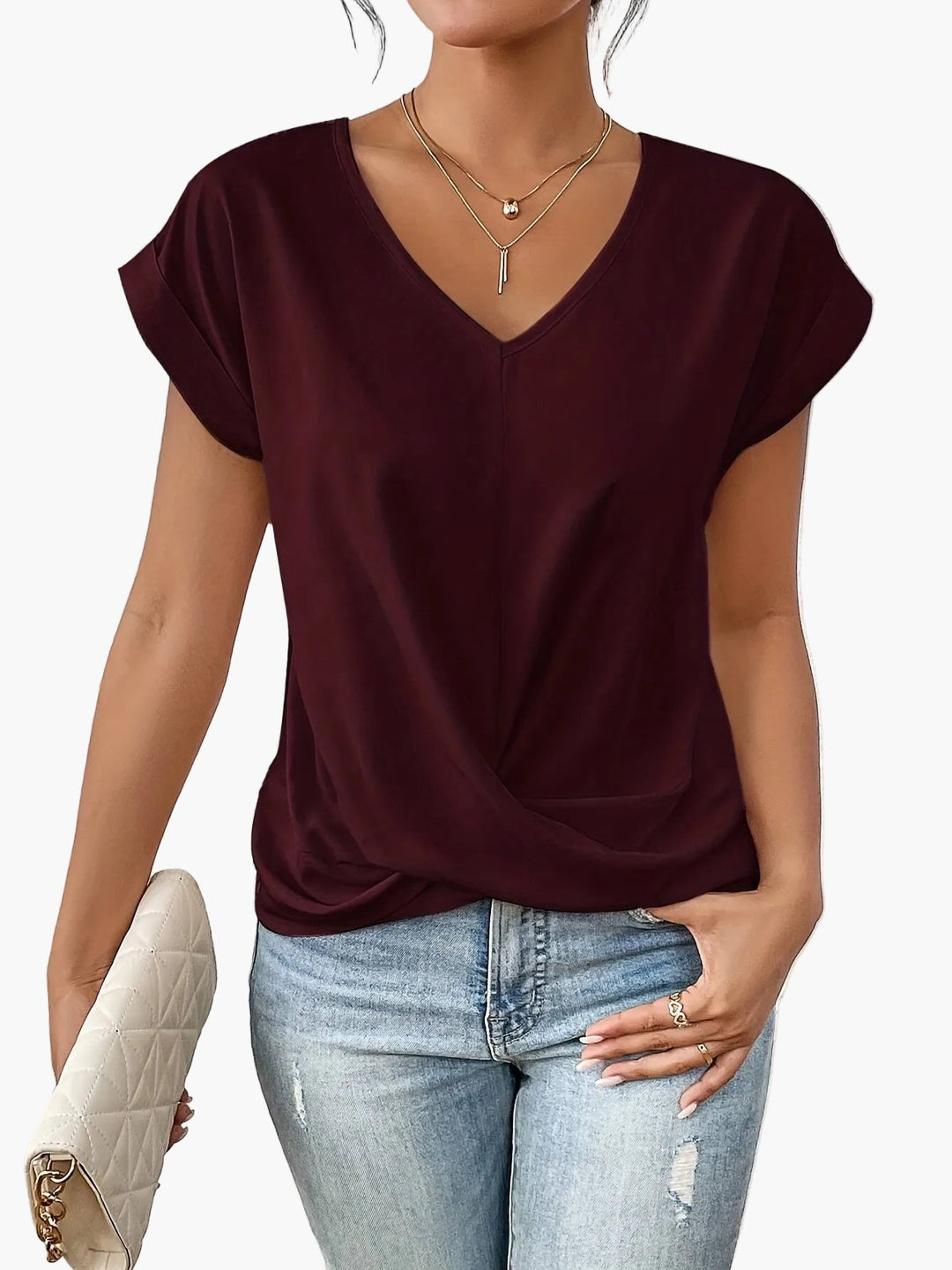 Maya V Neck Pleat Detail Top