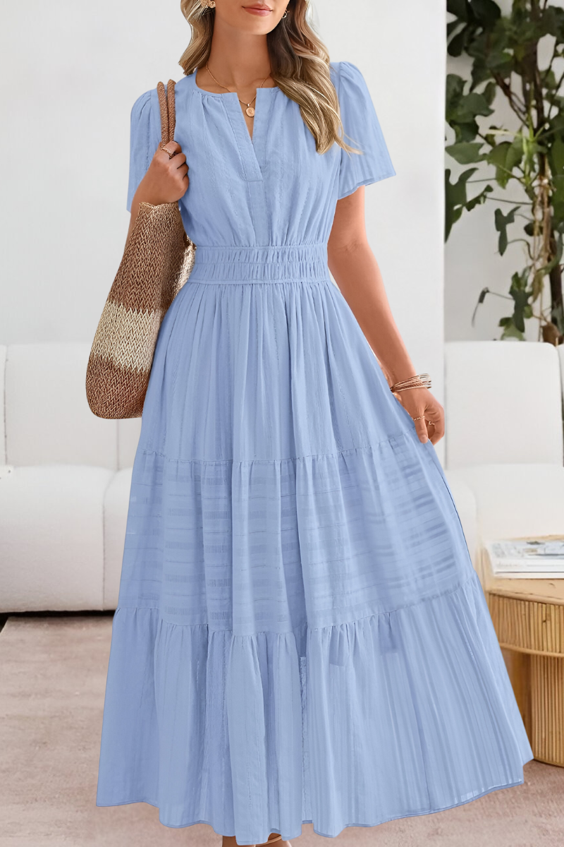 Marina Boho Short Sleeve Smocked Midi Dress