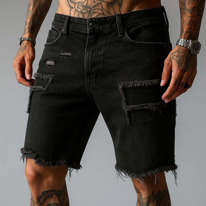 Harlan Ripped Stretch Denim Shorts