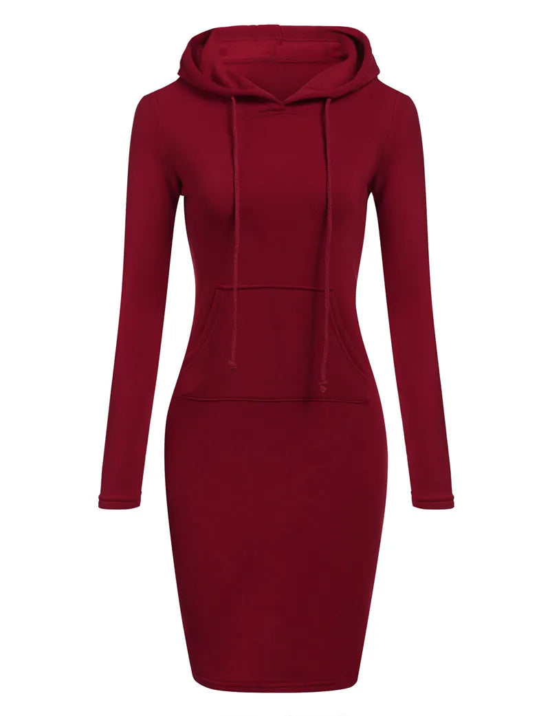Wine red hooded sweatshirt dress front view