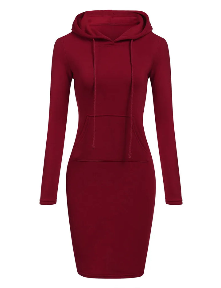 Wine red hooded sweatshirt dress front view