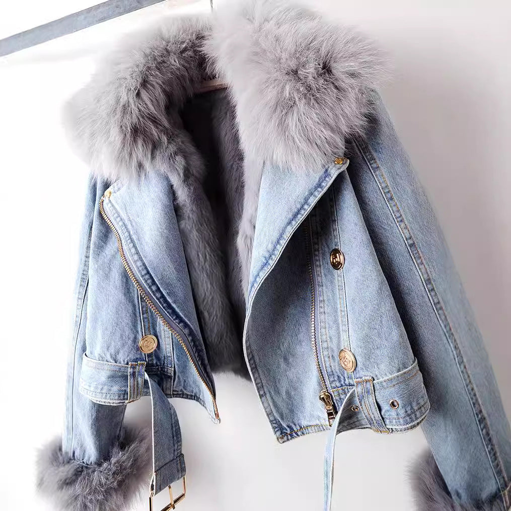 Valenti Luxe Lined Fox Fur Denim Coat