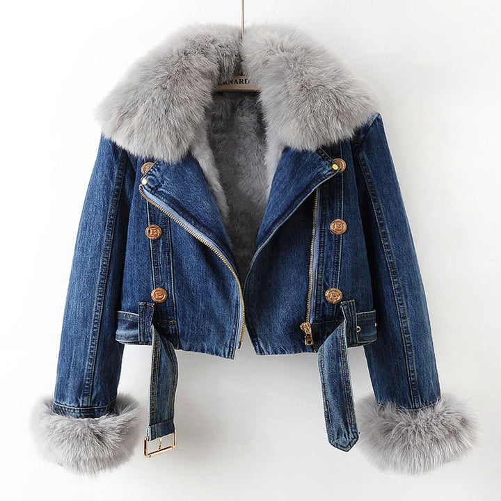 Valenti Luxe Lined Fox Fur Denim Coat