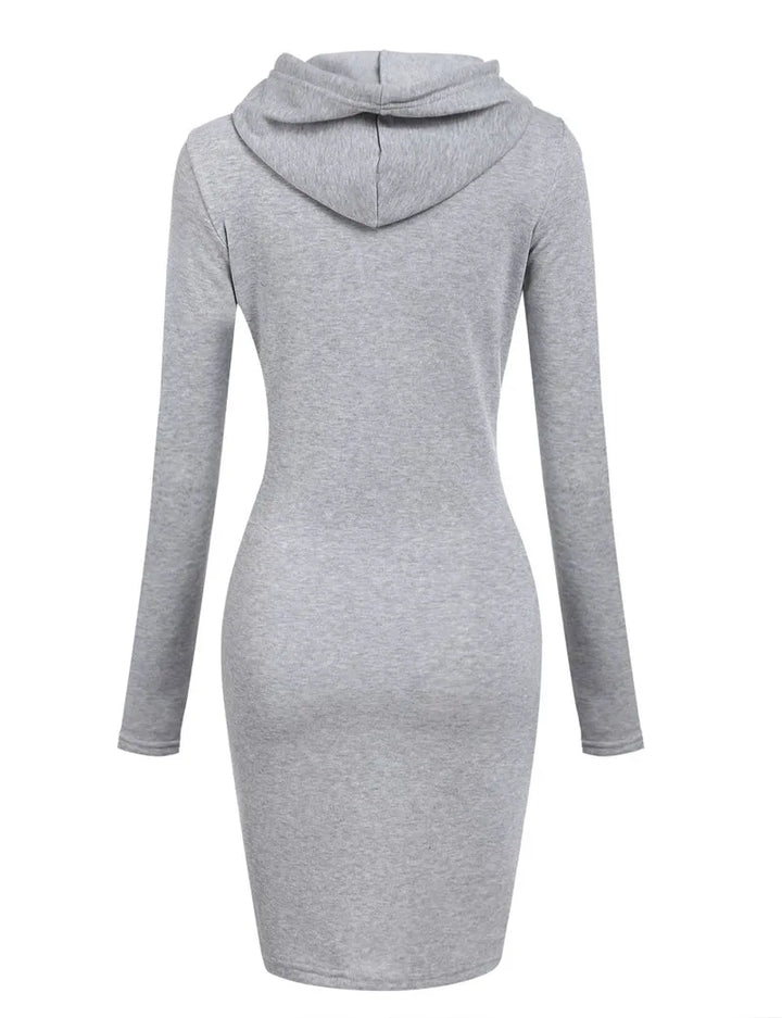 Gray hooded sweatshirt dress back view