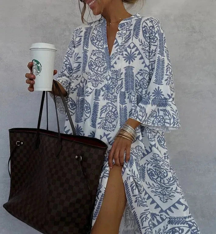 Maelle Boho Patterned Long Sleeve Mini Dress