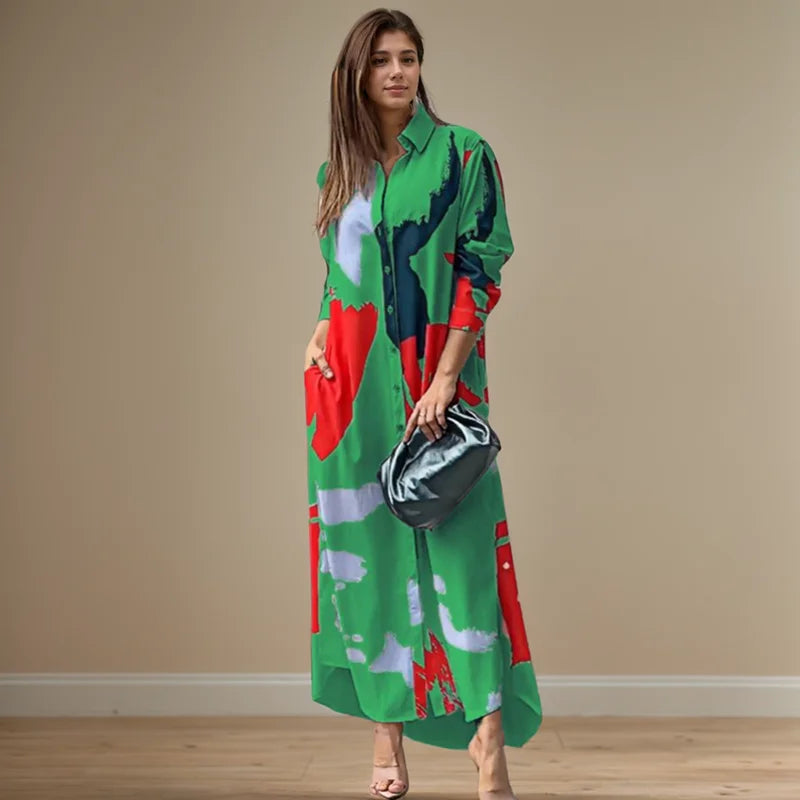 Aveline Abstract Shirt Maxi Dress