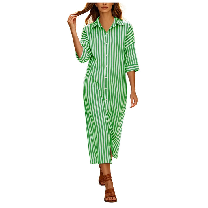 Caroline Striped Midi Shirt Dress