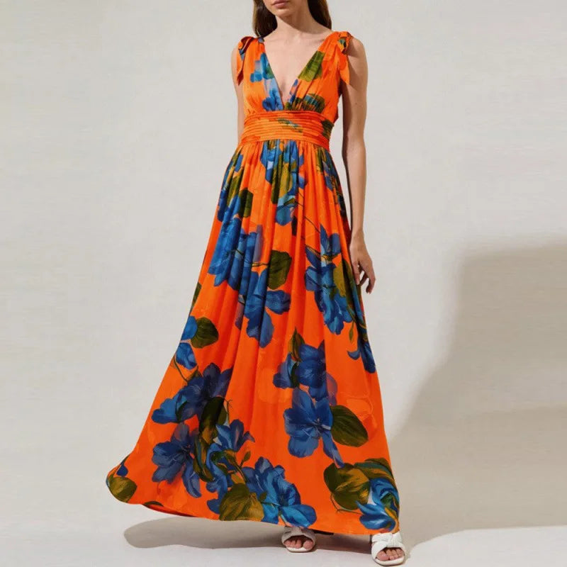 Maribelle Bohemian Floral V Neck Maxi Dress