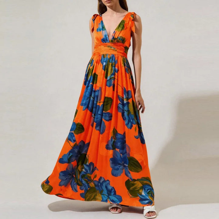 Maribelle Bohemian Floral V Neck Maxi Dress