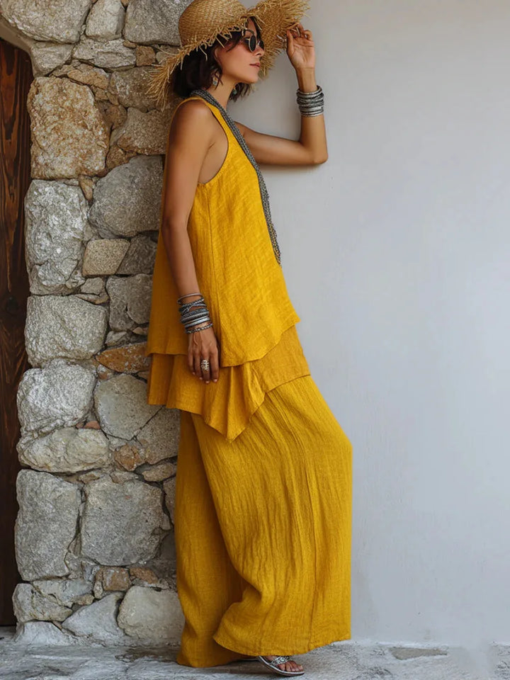Rina Linen Blend Loose Pants Set