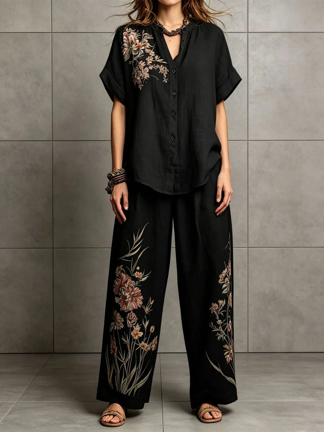 Dianne Bohemian Floral Printed Wide Leg Pants Set