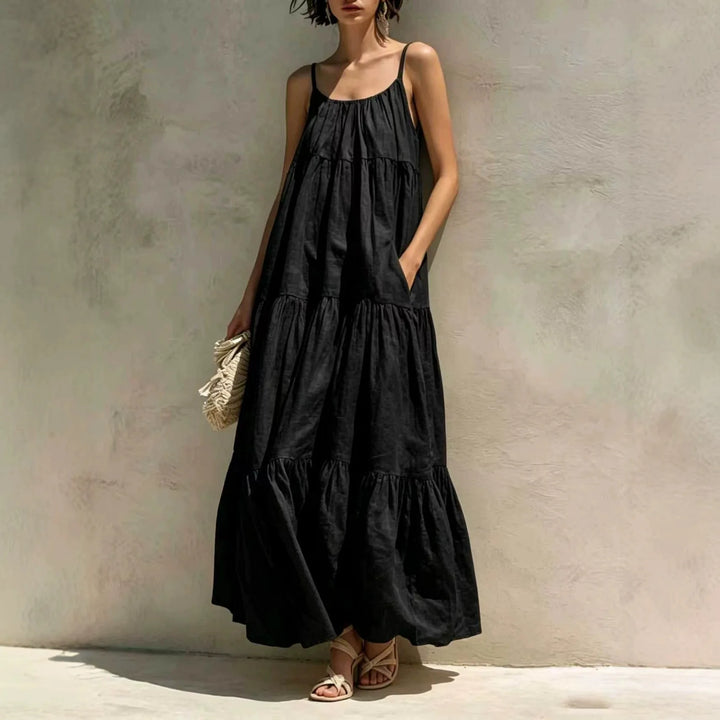 Cassia Tiered Linen Maxi Dress