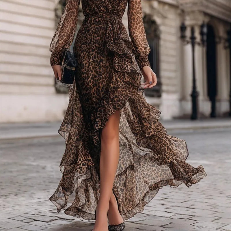 Juliette Leopard Ruffle Maxi Dress