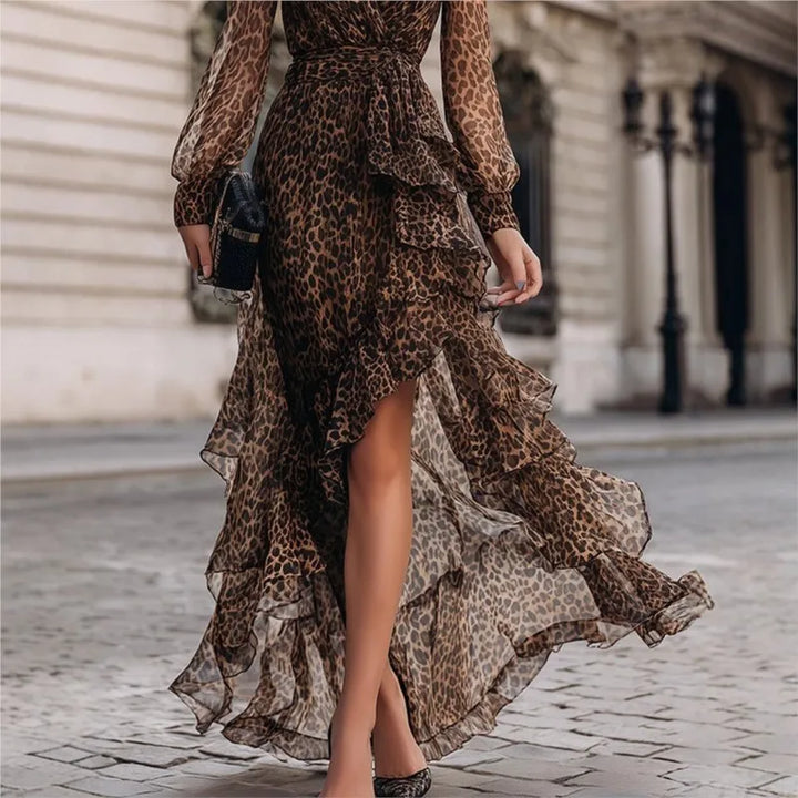 Juliette Leopard Ruffle Maxi Dress