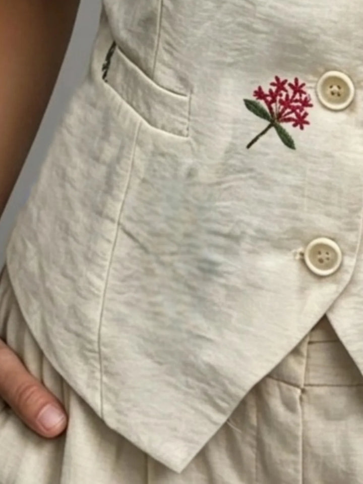 Emilia Embroidered Linen Vest