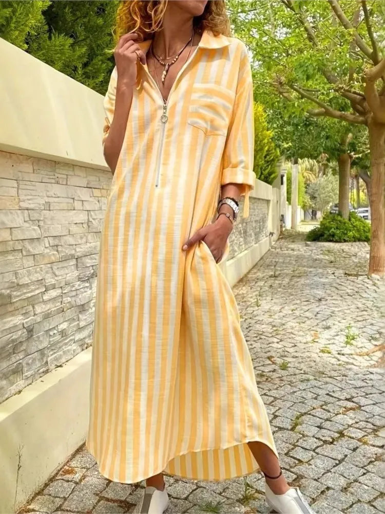 Delia Striped Maxi Shirt Dress