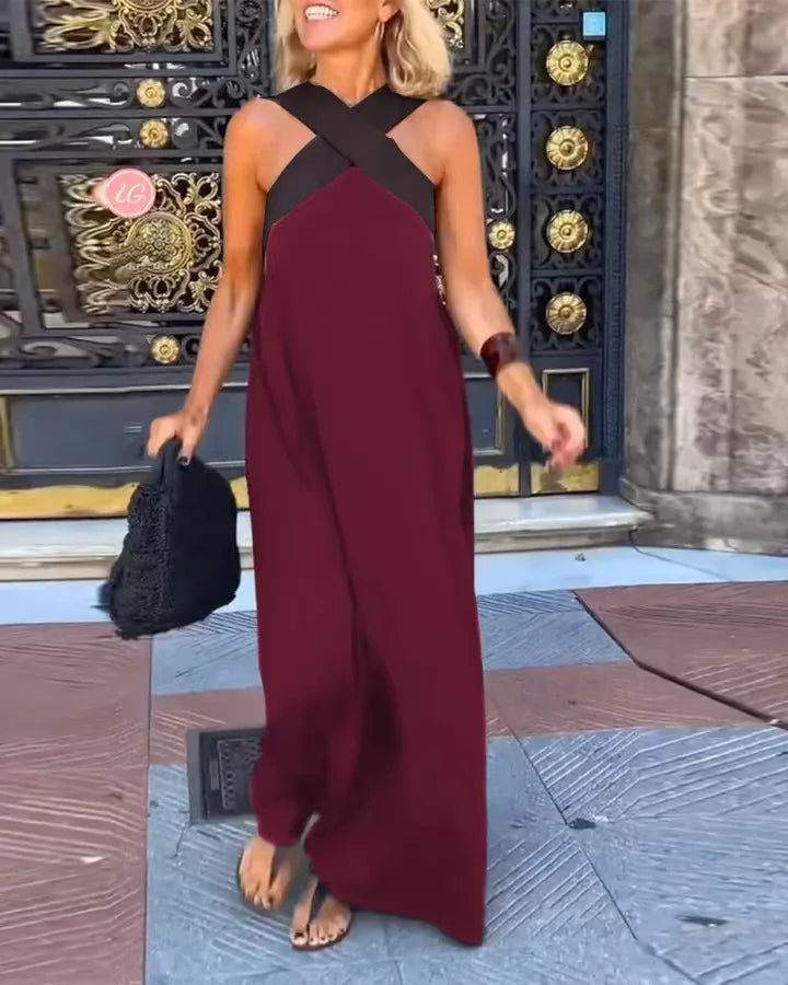 Valentina Contrast Halter Backless Maxi Dress