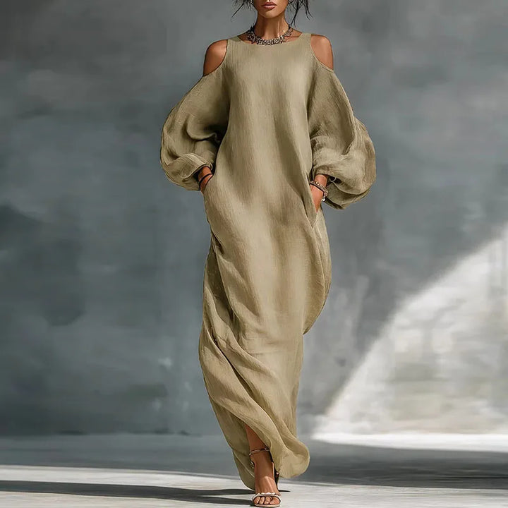 Olive Bohemian Linen Maxi Dress