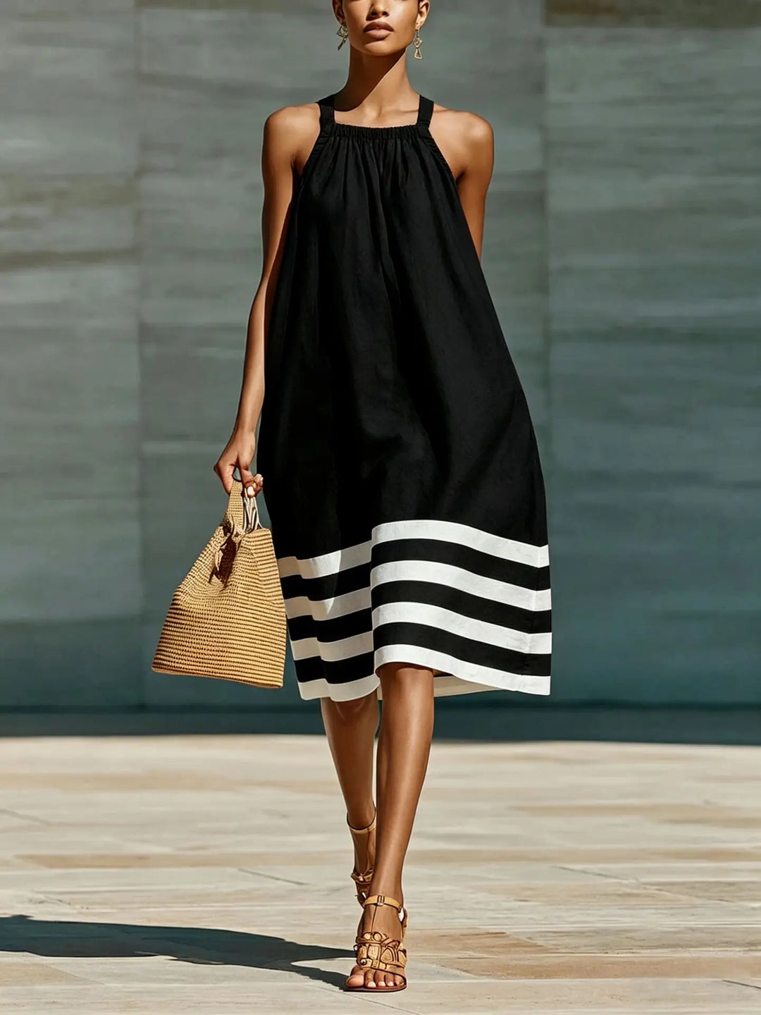 Morrene Striped Boho Midi Dress