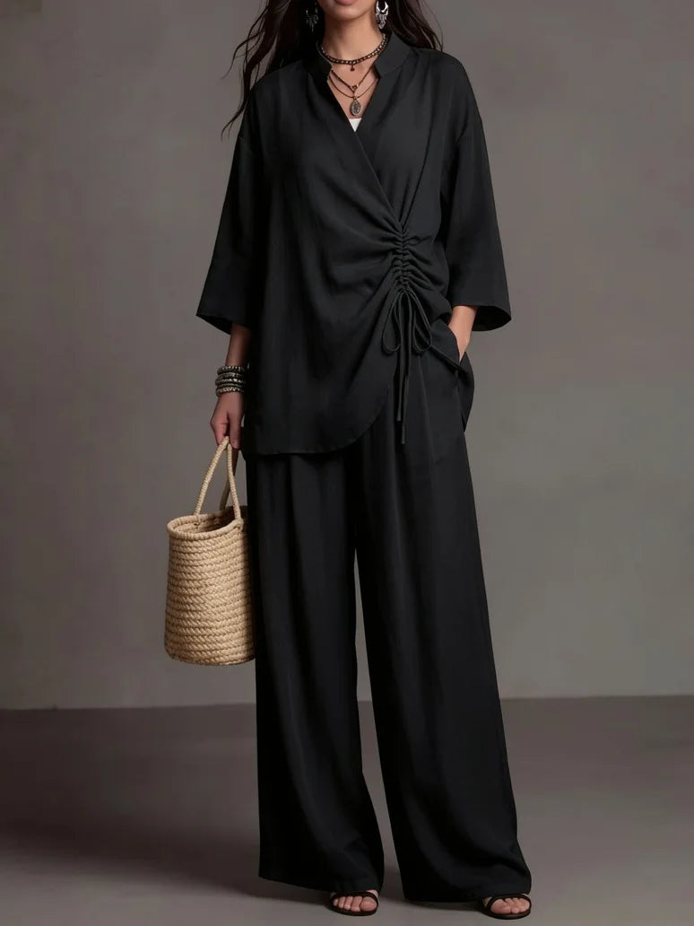 Amira Drawstring Wide Leg Trouser Set