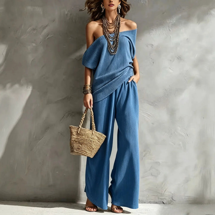 Isabelle Off Shoulder Wide Leg Jumpsuit Set