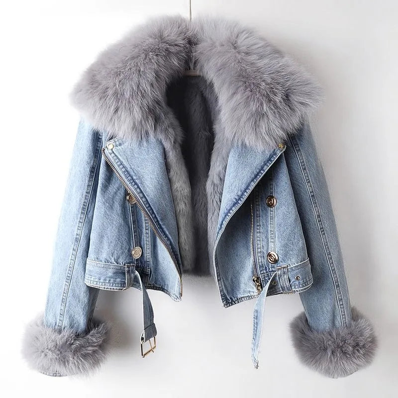 Valenti Luxe Lined Fox Fur Denim Coat
