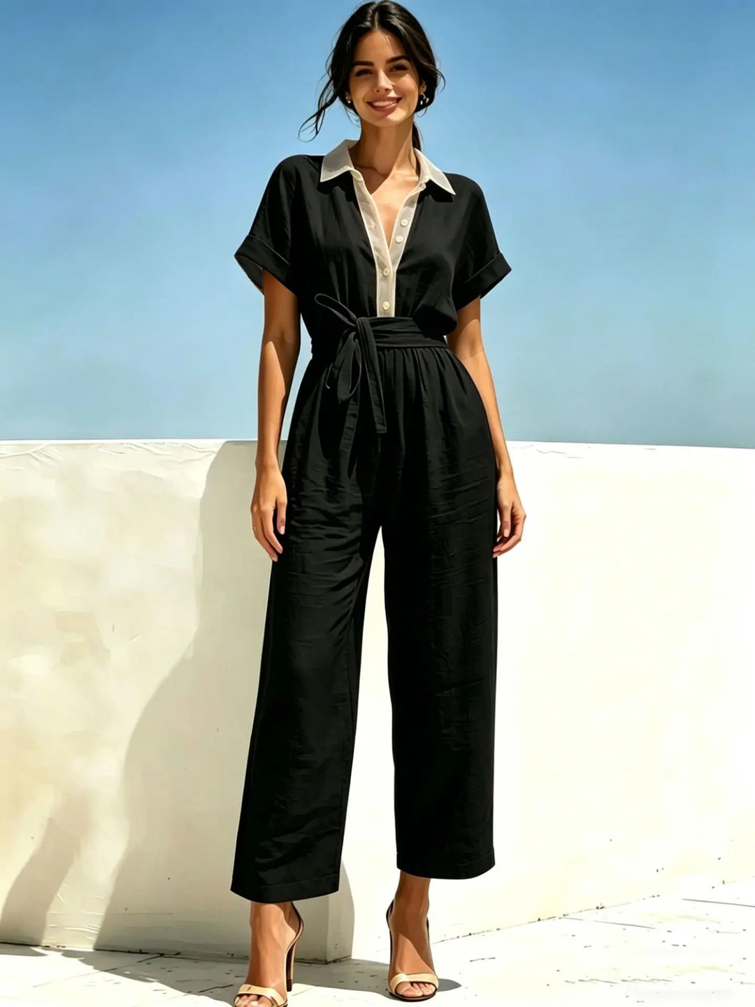 Olivia Belted Short Sleeve Jumpsuit