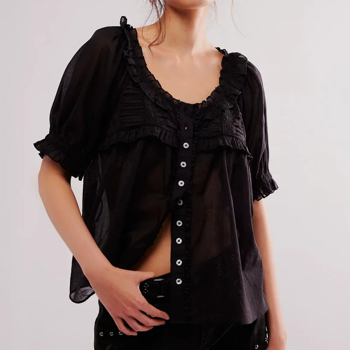 Winnie Ruffle Trim Scoop Neck Blouse