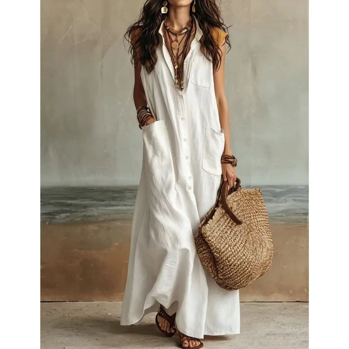 Reese Bohemian V Neck Casual Linen Maxi Dress