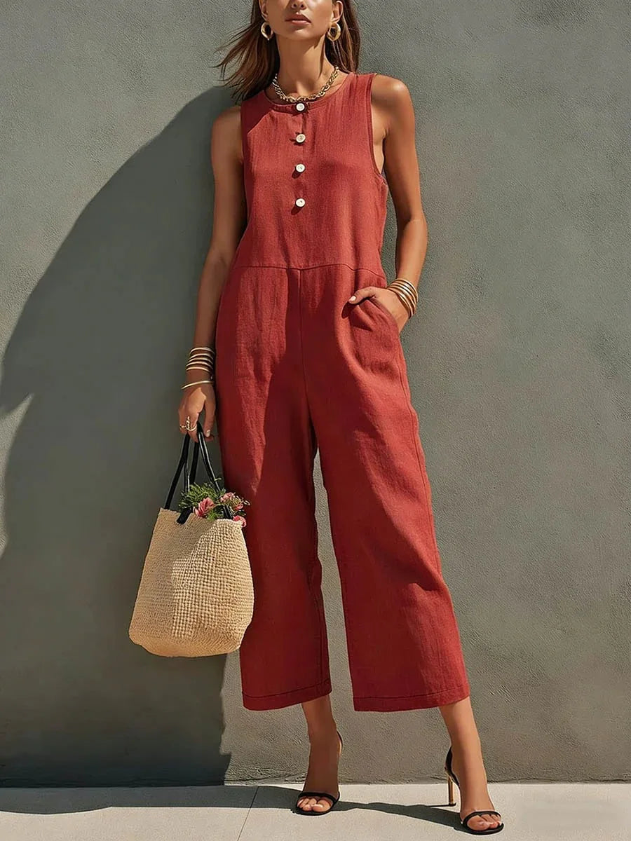Jacqueline Wide Leg Linen Jumpsuit
